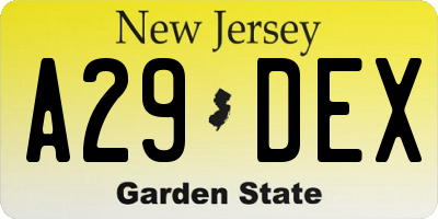 NJ license plate A29DEX