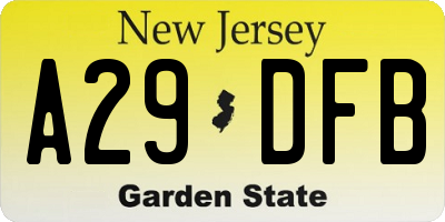 NJ license plate A29DFB
