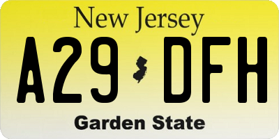 NJ license plate A29DFH