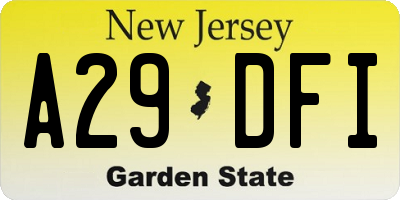 NJ license plate A29DFI