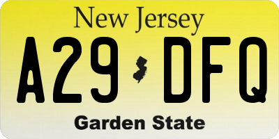 NJ license plate A29DFQ