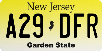 NJ license plate A29DFR