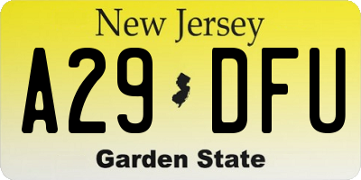NJ license plate A29DFU