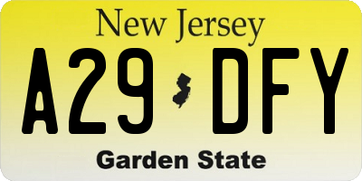 NJ license plate A29DFY