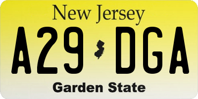 NJ license plate A29DGA