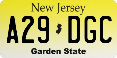 NJ license plate A29DGC