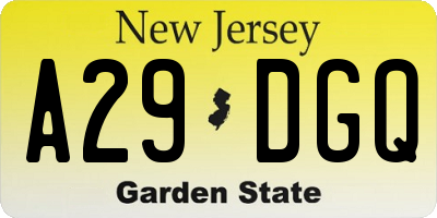 NJ license plate A29DGQ