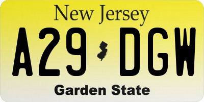 NJ license plate A29DGW