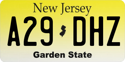 NJ license plate A29DHZ