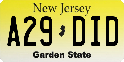 NJ license plate A29DID