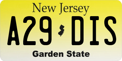 NJ license plate A29DIS