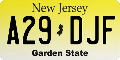 NJ license plate A29DJF