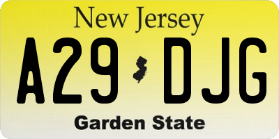 NJ license plate A29DJG