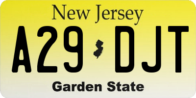 NJ license plate A29DJT
