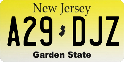 NJ license plate A29DJZ