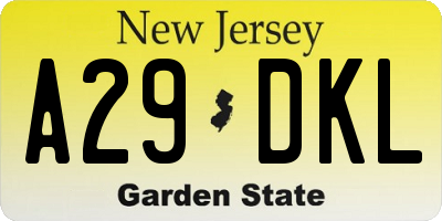 NJ license plate A29DKL