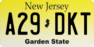 NJ license plate A29DKT