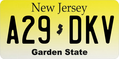 NJ license plate A29DKV