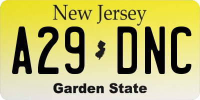 NJ license plate A29DNC