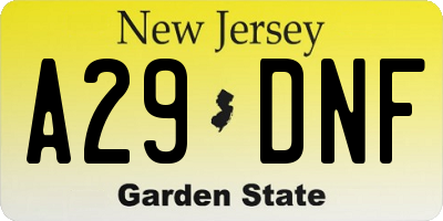 NJ license plate A29DNF