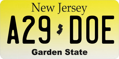 NJ license plate A29DOE