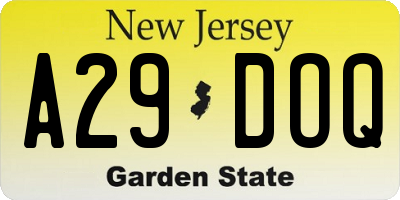 NJ license plate A29DOQ