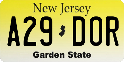 NJ license plate A29DOR