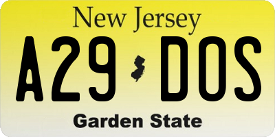NJ license plate A29DOS