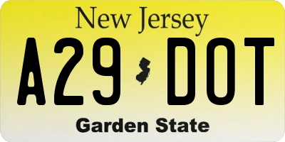 NJ license plate A29DOT