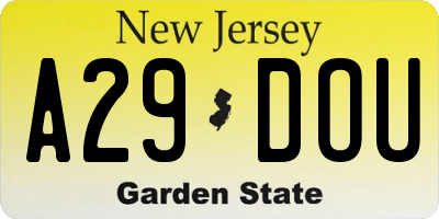 NJ license plate A29DOU