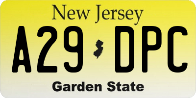 NJ license plate A29DPC