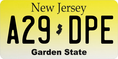 NJ license plate A29DPE