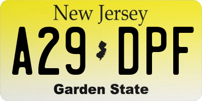 NJ license plate A29DPF