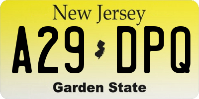 NJ license plate A29DPQ
