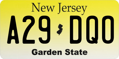 NJ license plate A29DQO