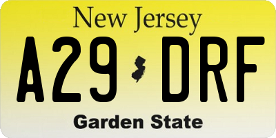 NJ license plate A29DRF