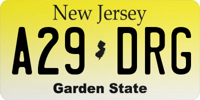 NJ license plate A29DRG