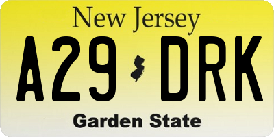 NJ license plate A29DRK