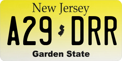 NJ license plate A29DRR