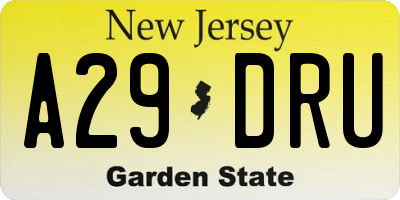 NJ license plate A29DRU