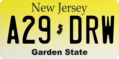 NJ license plate A29DRW