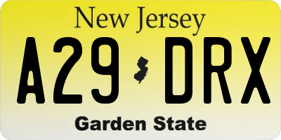NJ license plate A29DRX