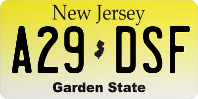 NJ license plate A29DSF