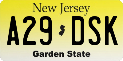 NJ license plate A29DSK