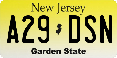 NJ license plate A29DSN