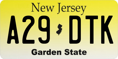 NJ license plate A29DTK