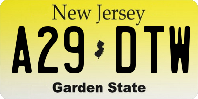 NJ license plate A29DTW