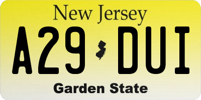 NJ license plate A29DUI