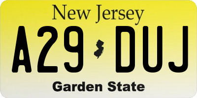 NJ license plate A29DUJ