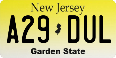 NJ license plate A29DUL